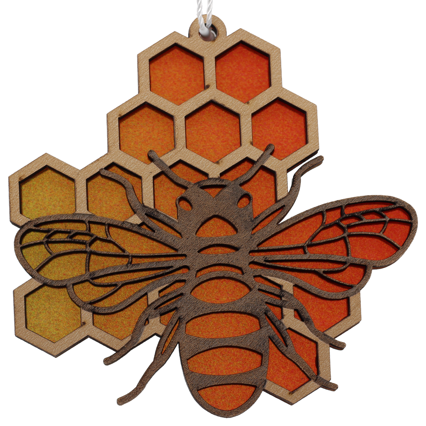 Bee on a Honeycomb Suncatcher Ornament