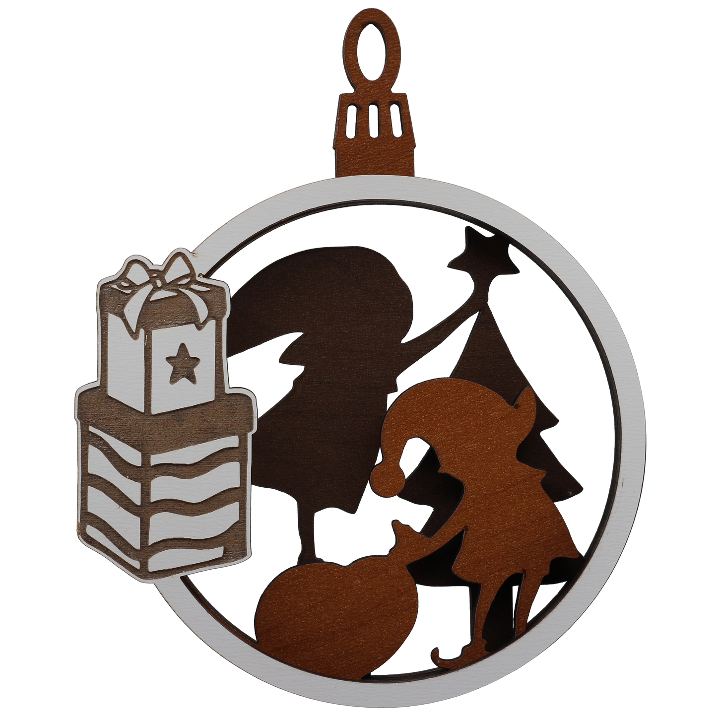 Elves Delivering Presents Layered Ornament