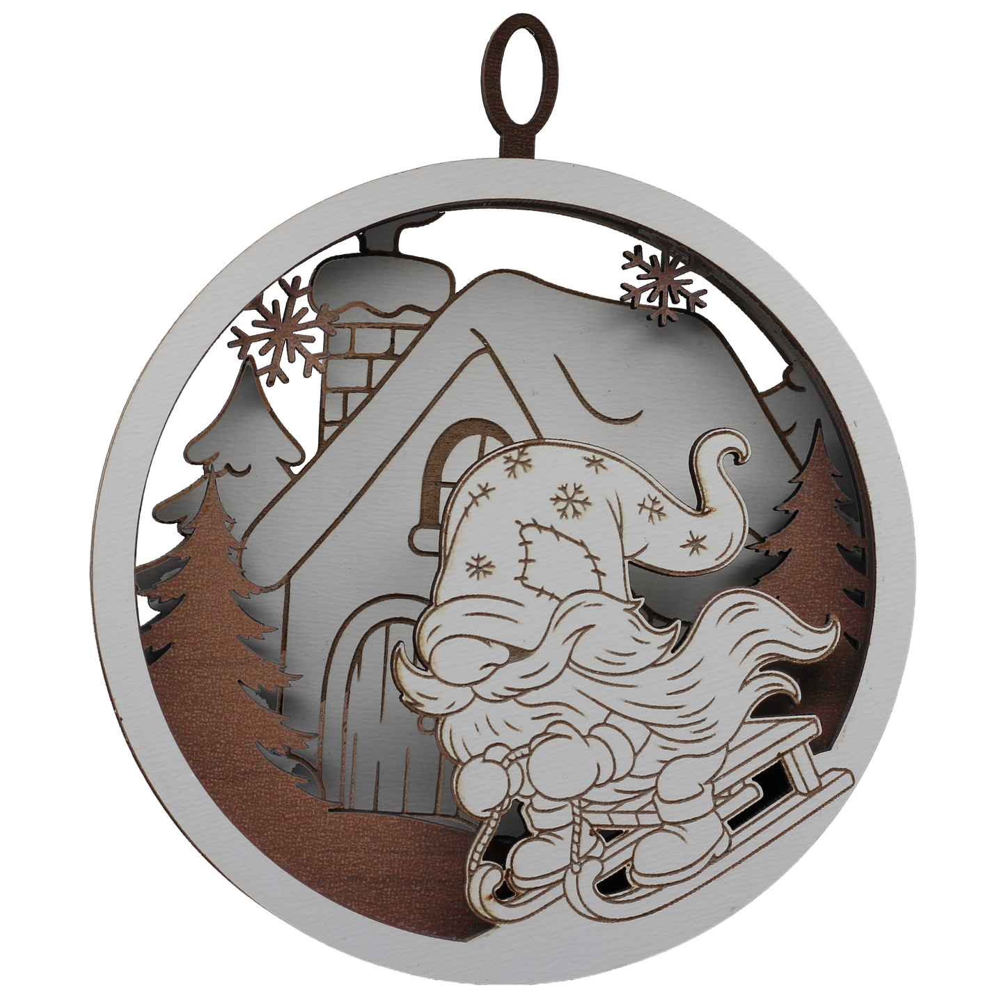 Gnome Snowing Down a Hill Layered Ornament