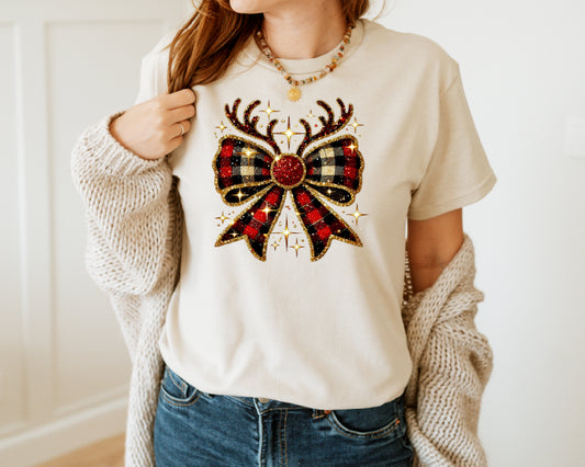 Christmas Reindeer Bow T-shirt