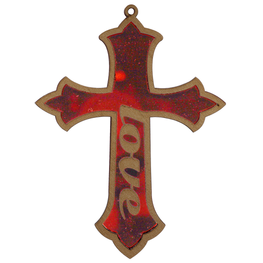 Love Cross Red Mirror Ornament