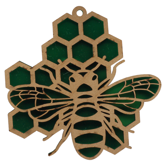Bee on a Honeycomb Green Mirror Ornament