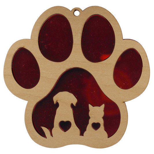 Dog and Cat Paw Print Red Mirror Ornament