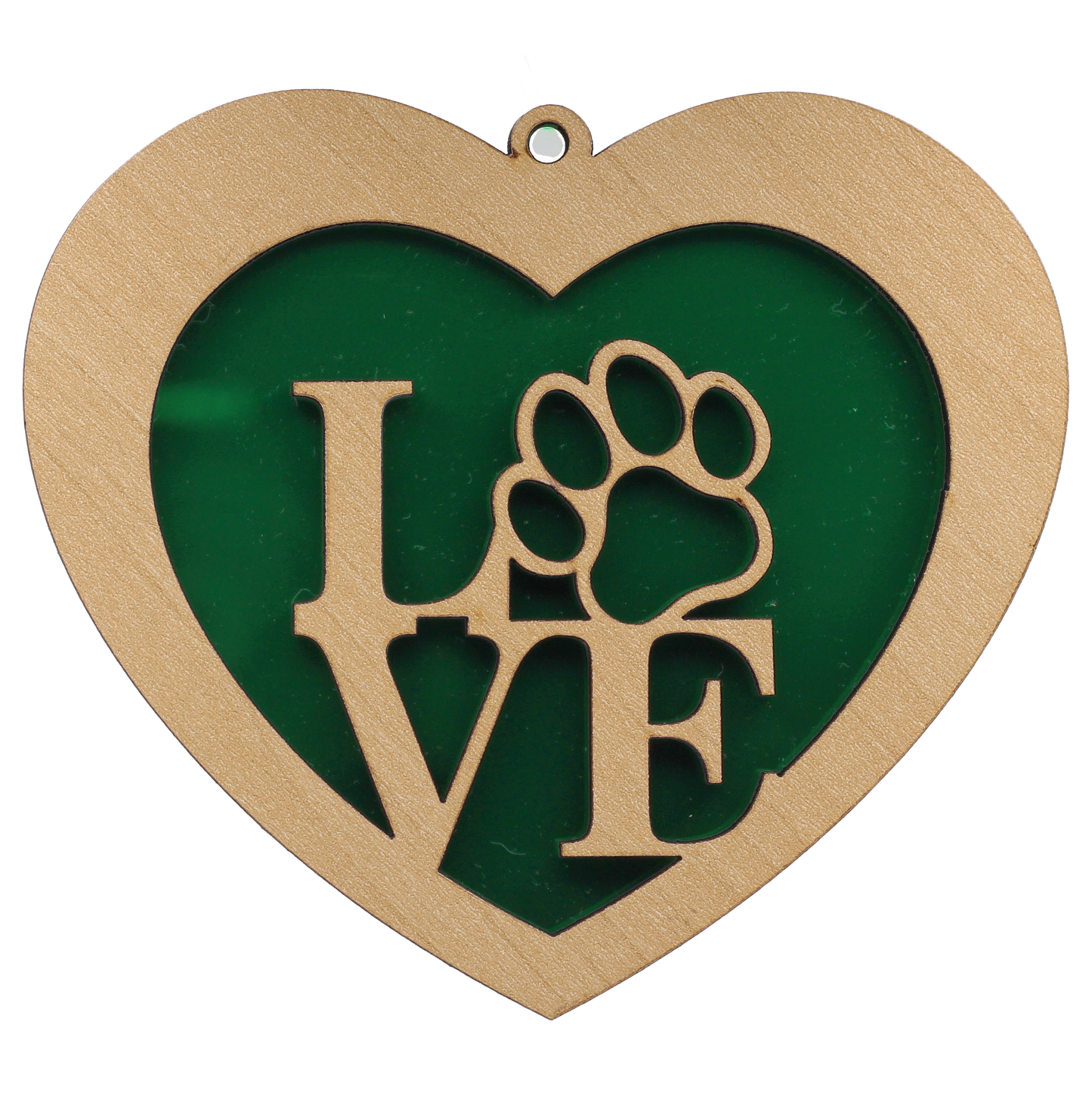 Love Paw Print Green Mirror Ornament