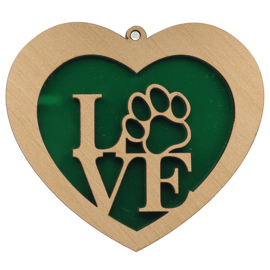 Love Paw Print Green Mirror Ornament