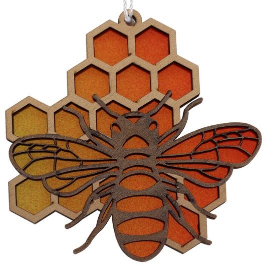 Bee on a Honeycomb Suncatcher Ornament