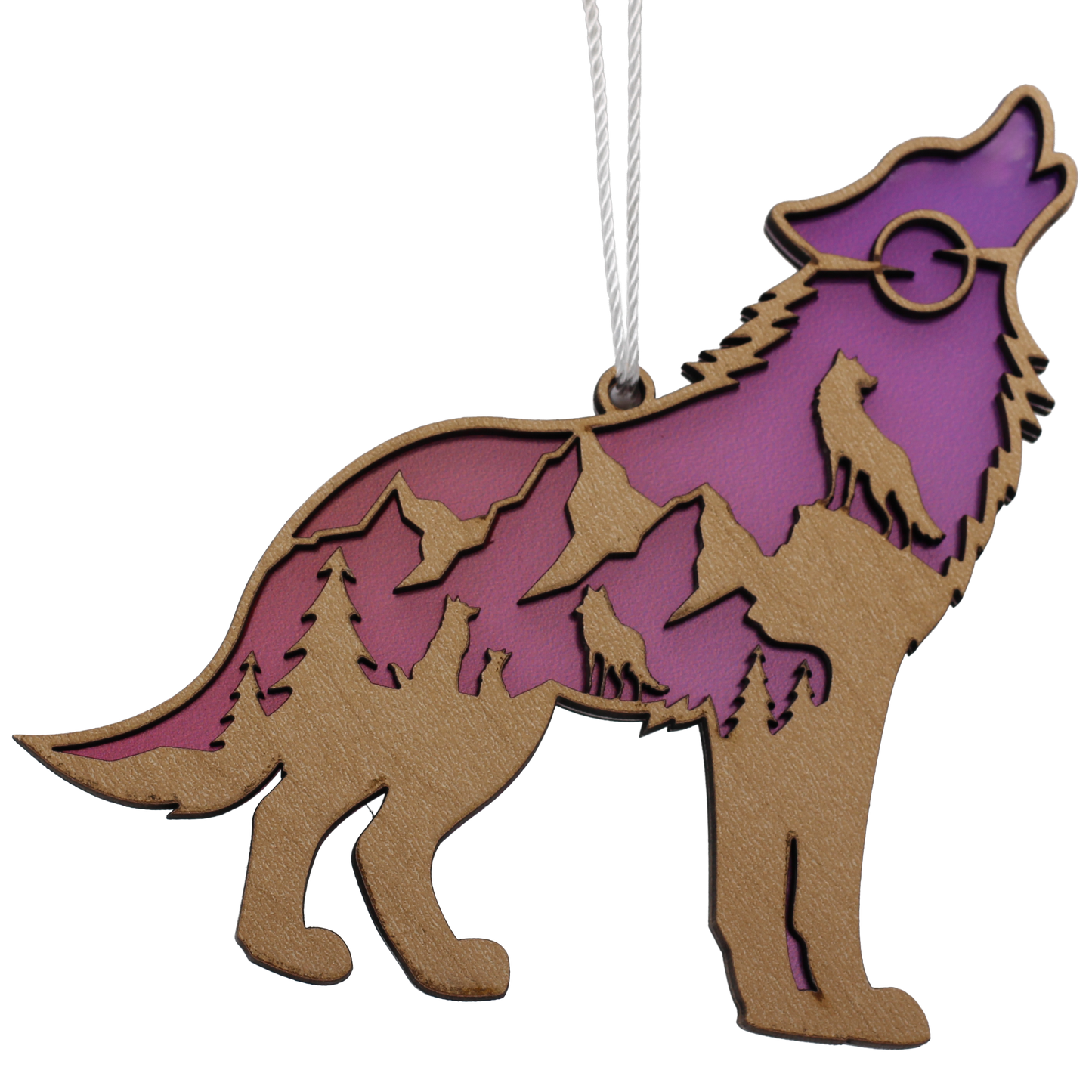 Wolf Howling at the Moon Suncatcher Ornament