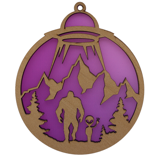 Yeti and Alien Suncatcher Ornament
