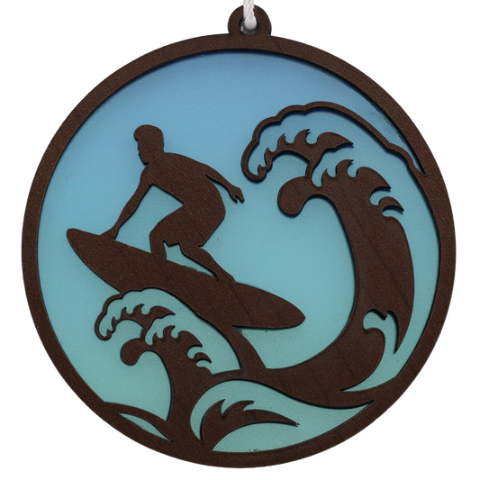 Surfing on a Wave Suncatcher Ornament