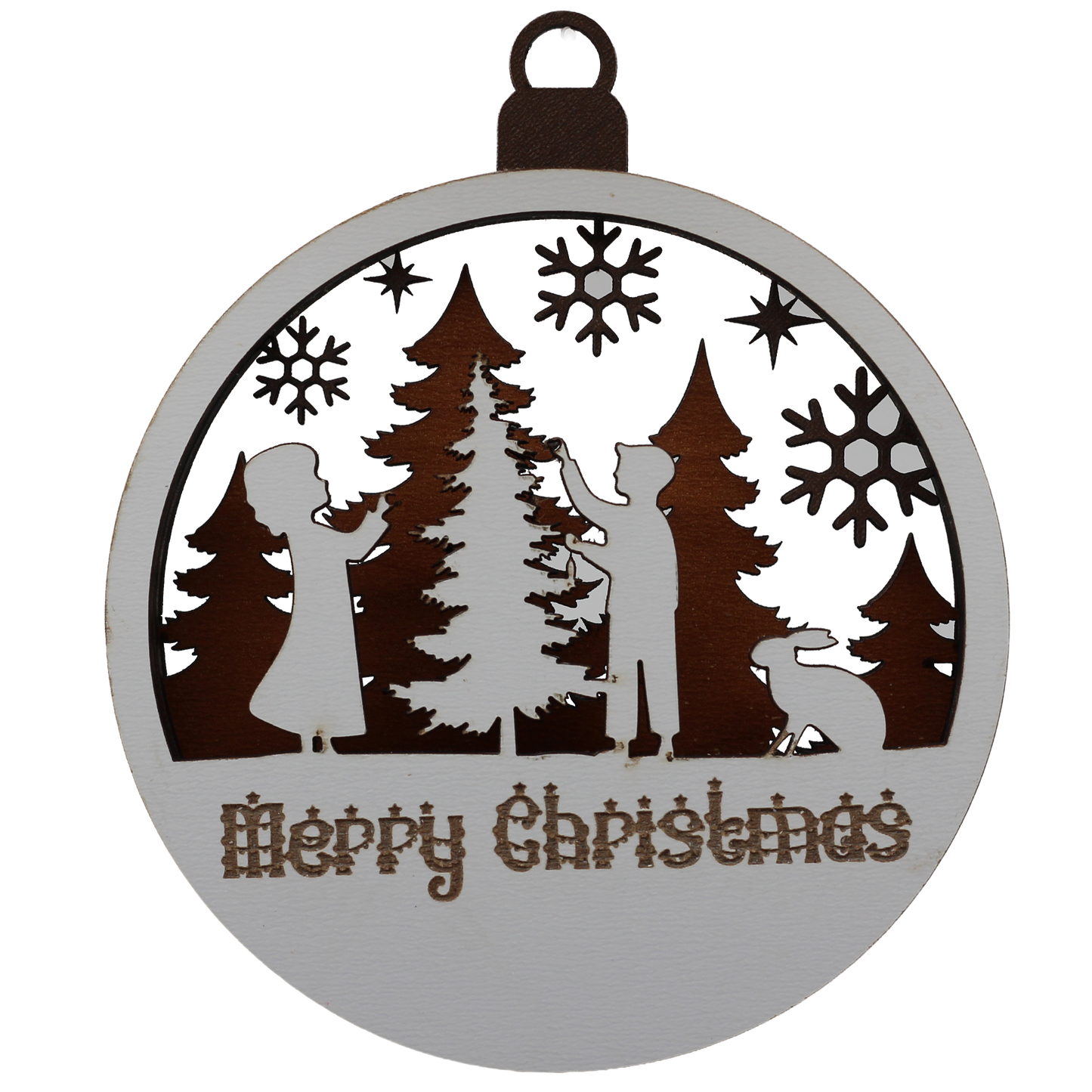 Siblings Adorning the Christmas Tree Layered Ornament