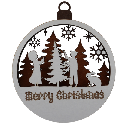 Siblings Adorning the Christmas Tree Layered Ornament