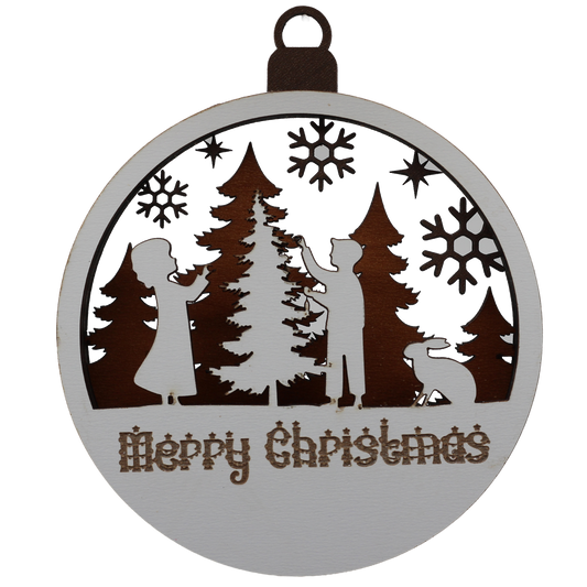 Siblings Adorning the Christmas Tree Layered Ornament