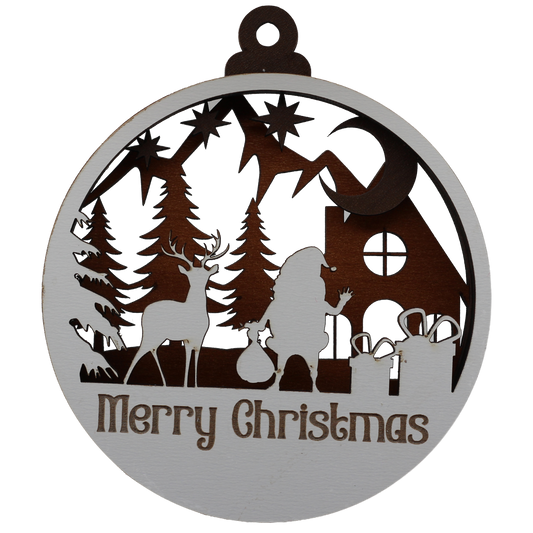Santa and his Deer Layered Ornament