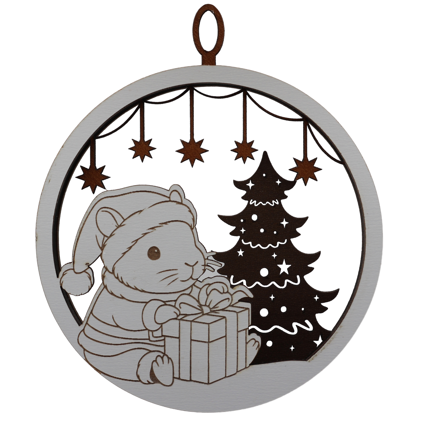 Mouse Opening a Present Layered Ornament