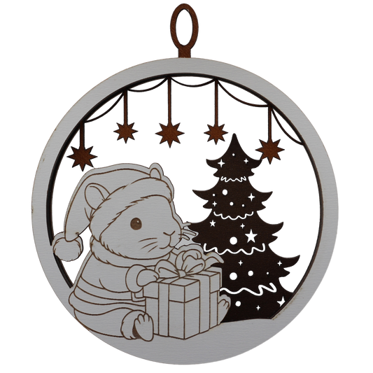 Mouse Opening a Present Layered Ornament