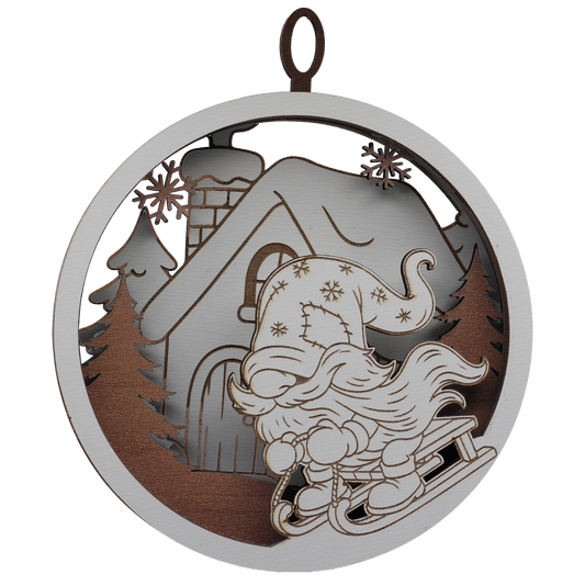 Gnome Snowing Down a Hill Layered Ornament
