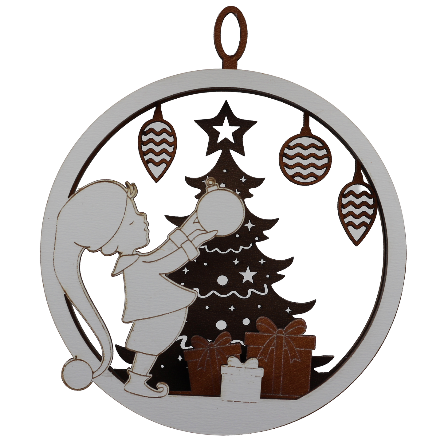 Child Adorning a Christmas Tree Layered Ornament
