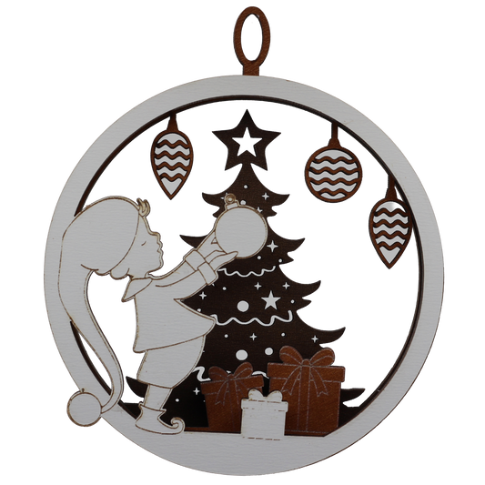 Child Adorning a Christmas Tree Layered Ornament