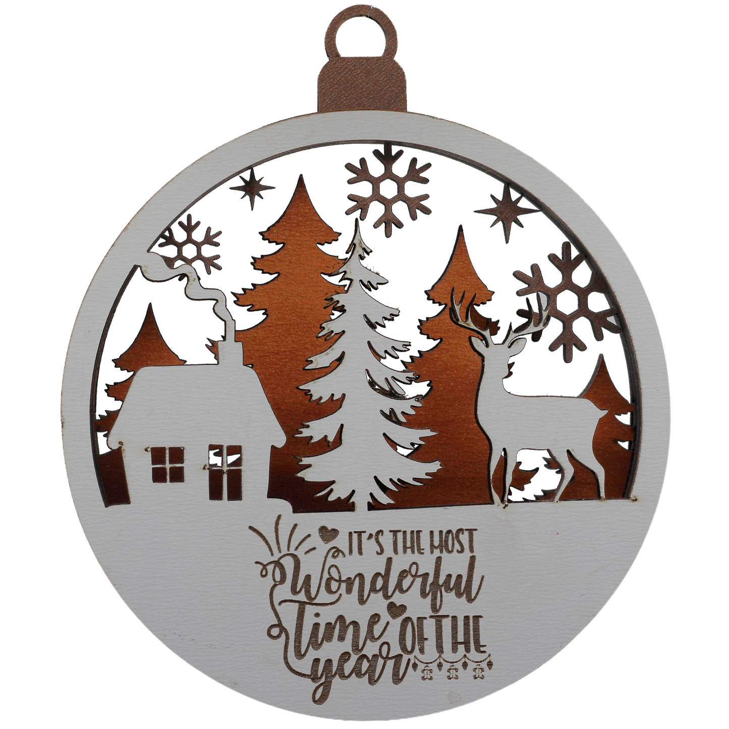 Stag and Cabin Layered Ornament