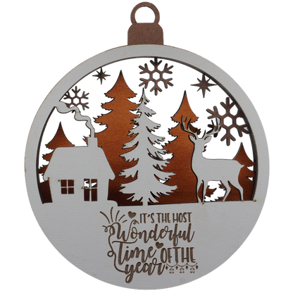 Stag and Cabin Layered Ornament