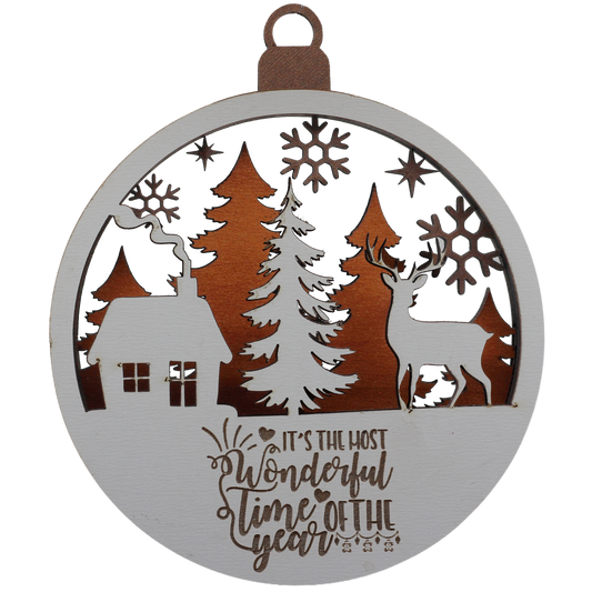 Stag and Cabin Layered Ornament