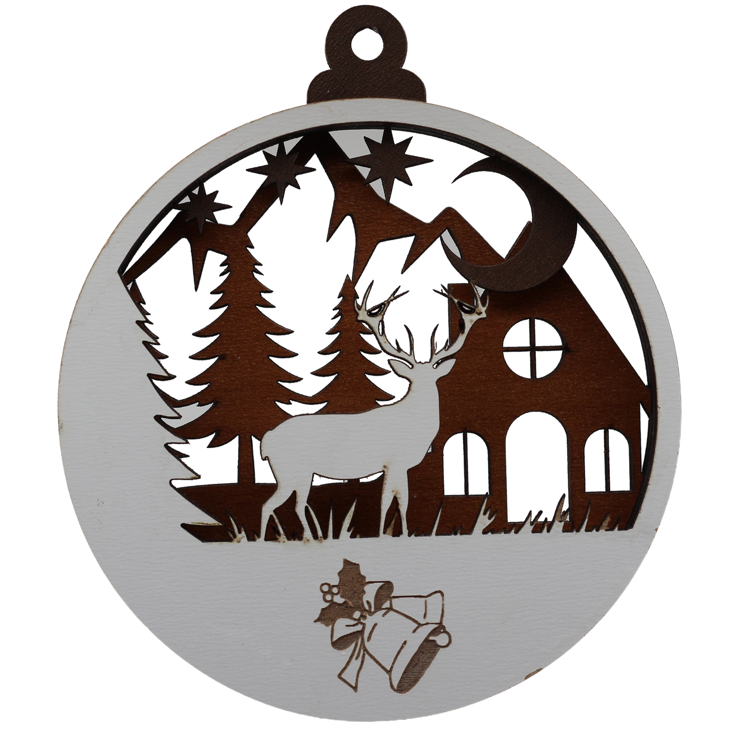 Stag in Front of a House Layered Ornament