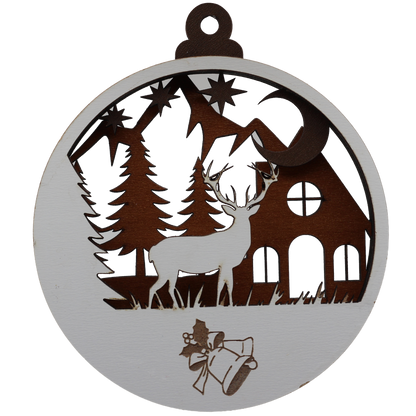 Stag in Front of a House Layered Ornament