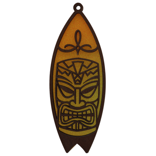 Tiki Surfboard Suncatcher Ornament