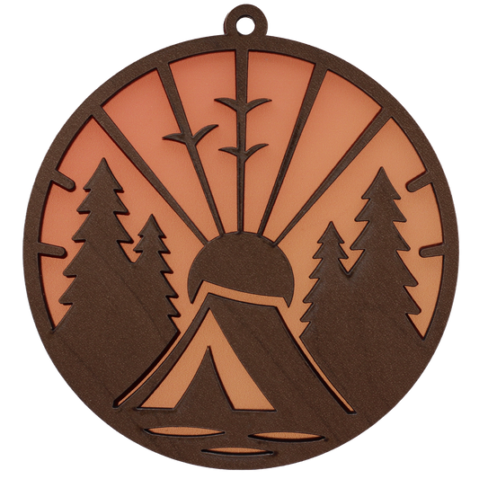 Camping Under a Rising Sun Suncatcher Ornament