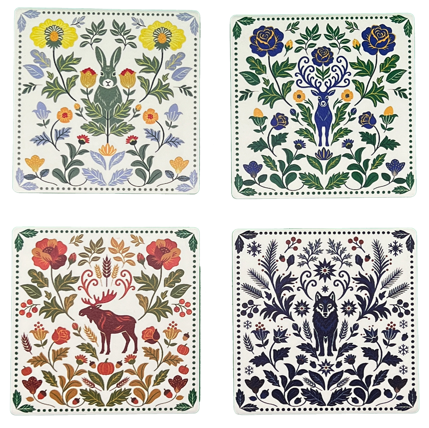 Swedish Kurbits and Rosemaling Folk Art Coasters