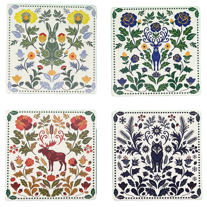 Swedish Kurbits and Rosemaling Folk Art Coasters