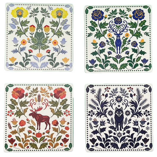 Swedish Kurbits and Rosemaling Folk Art Coasters